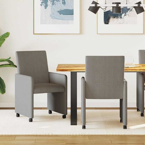 vidaXL  Dining Chairs with Wheels  2 pcs Light grey 57 x 66 x 94 cm