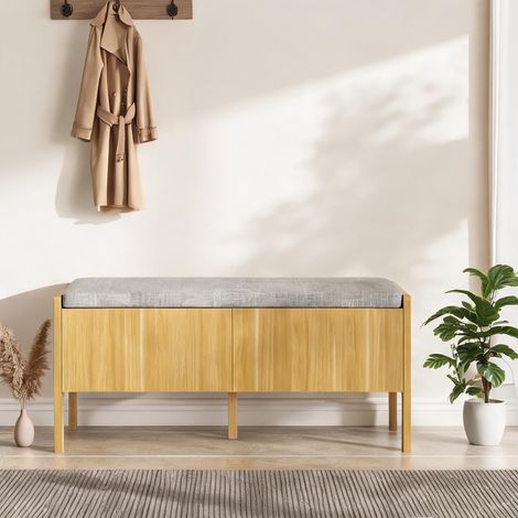 Banc de rangement en bambou et MDF avec 2 tiroirs en bambou MDF (1/5)