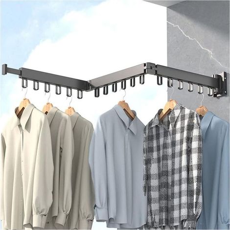 Étendoir à linge mural rétractable – Aluminium spatial – Rotatif à 360° – Capacité 18 cintres – Pliable pour balcons et buanderies (1/5)