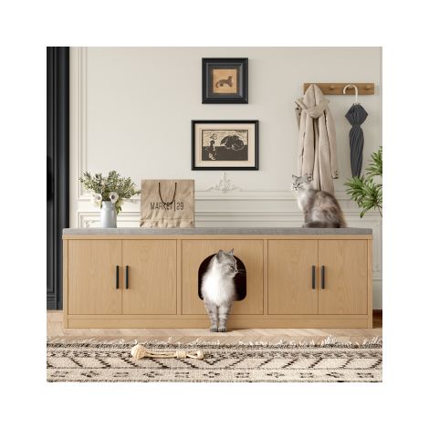 Meuble pour chat dissimulé 140 x 40 x 45,5 cm - Griffoir et ventilation intégrés, mobilier pour animaux de compagnie pour couloir et entrée, meuble multifonctionnel pour chat, maison pour animaux, meu