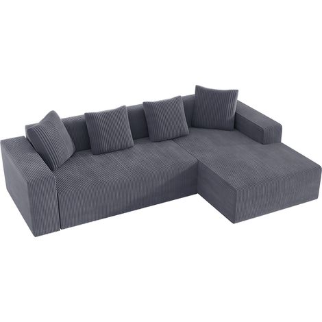 Divano modulare L grigio in velluto a coste con chaise longue, 3 posti, senza montaggio (1/5)
