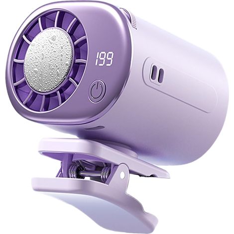 Auto-Klemmventilator mit Display, 360° drehbar, halbkühlend, USB-Ladefunktion, tragbarer, clipfreier Ventilator (lila)