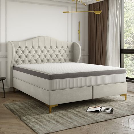 Polsterbett Doppelbett PELAGIO Stoff Whisper Cream 180x200cm inkl. Matratze (1/5)
