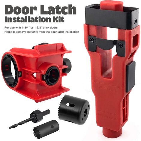 Nouveau Kit Menuisier 2-en-1 : Perçage pour Serrures à Bouton + Mortaisage Loquet – Pour Portes en Bois Uniquement (Rouge, ABS + Acier, 185x140x150) (1/5)
