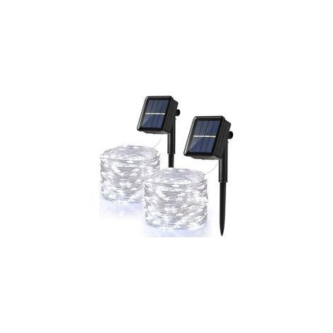 [Lot de 2] Guirlande Lumineuse Exterieur Solaire, 120 LED Guirlande Guinguette Solaire Étanche 12M 8 Modes Fil de Cuivre Guirlande pour Jardin Terrasse Mariage Noël Fête, Blanc Froid (1/5)