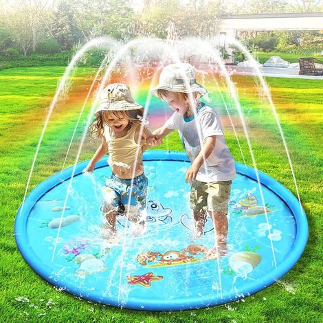 Tapis Enfant de Jet d'eau 100cm/39 Pouces Non-Slip Splash Pad Jeu D Eau Exterieur Enfant Arroseur, Jouets Aquatiques D'été en Plein Air Adaptés Aux Enfants âgés de 3 à 12 Ans (Bleu) (1/5)