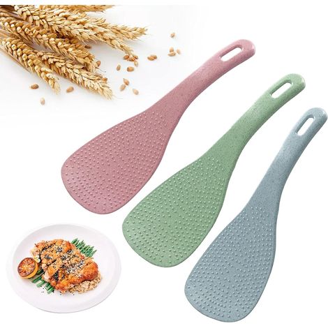 Non-stick rice spatula and spoon, 3-piece kitchen set, pink, green, blue.