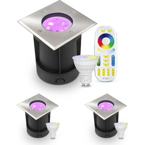 LED Bodeneinbaustrahler eckig Edelstahl 230V IP67 - Leuchtmittel: GU10 RGB+CCT DIMMBAR inkl. Fernbedienung - Anzahl: 3x (1/5)