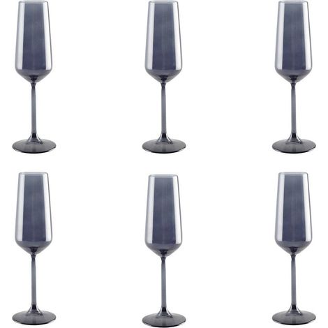 Lot de 6 flûtes à champagne noires en verre élégantes pour fête 6 x 6 x 22,5 cm - PANGIVO (1/3)