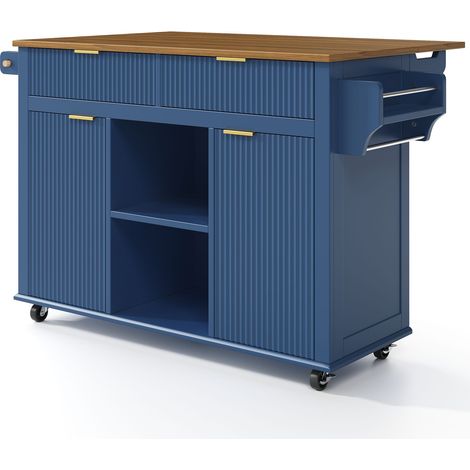 GagaÎlot de cuisine roulant 120 x 45 cm plateau rabattable bleu (1/5)
