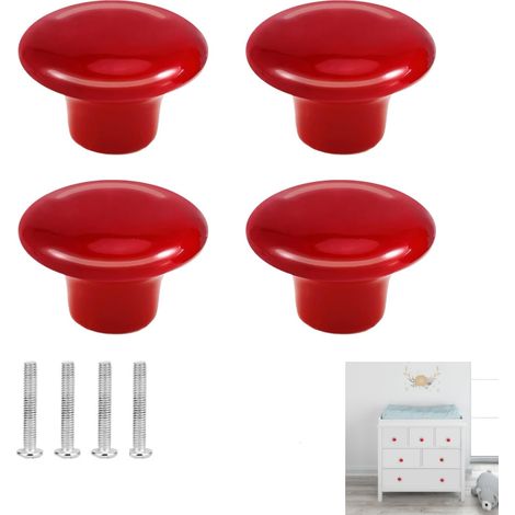 4 Pièces Bouton de Meuble en Céramique Ronde 33mm, Boutons de Portes pour Placards,  Rouge