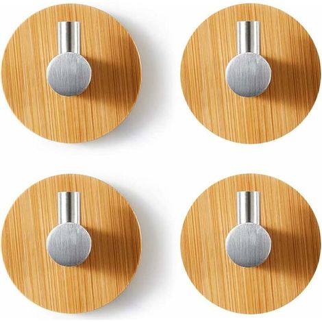 4 Stück Bambus-Wandhaken, Edelstahl-Bambushaken, selbstklebende Bambushaken, kein Bohren erforderlich, selbstklebende Handtuchhaken für Badezimmer, Toilette, Küche (Silber)