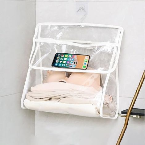 Sac de toilette suspendu étanche transparent, organiseur de douche portable pour voyage, rangement accessoires salle de bain blanc (1/5)