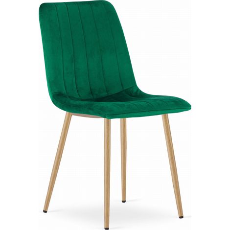 Silla Lava - terciopelo verde oscuro / patas color madera x 1 (1/5)
