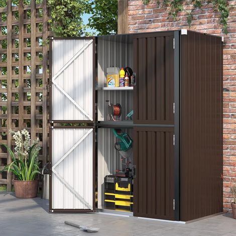 YODOLLA Outdoor Tall Storage Garden Cabinet Shed with Adjustable Shelves in Brown