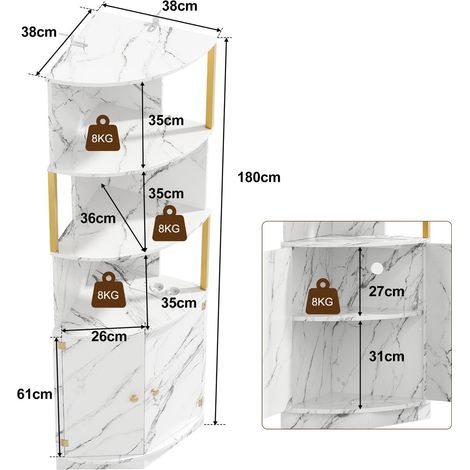Buffet 38 x 38 x 180 cm meuble d’angle rangement intégré 2 portes prises électriques éclairage led (1/5)