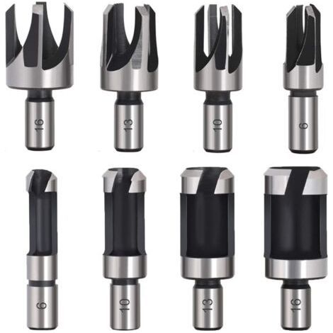 Tourillon Bois 8PCS HSS Foret Bois Fraise Bouchonner Bois outil de coupe bois Mches des Bouchons Wood Plug Cutter Drill Bits 6mm /10mm/13mm/16mm Petite Fraise Bois Pour Perceuse (1/5)