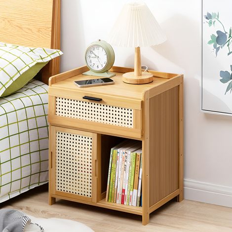 Original Color Bedroom Bedside Simple Wooden Nightstand Storage Cabinet 42.5cm W x 31cm D x 50cm H (1/5)