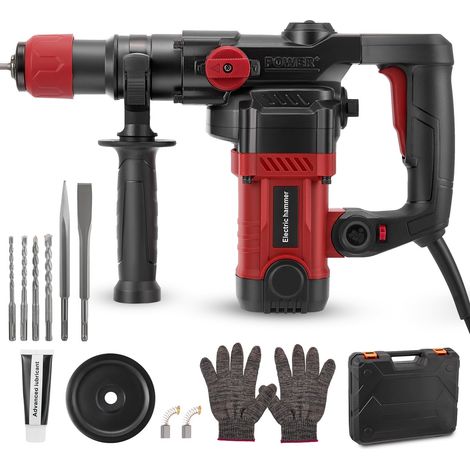 marteau perforateur 1200W perforateur Énergie d'impact de 5J, 6 vitesses réglable,1050 tr/min, avec 4 Foret SDS plus, profondeur de forage jusqu'à 20mm,poignée anti-vibration pour perceuse (1/5)