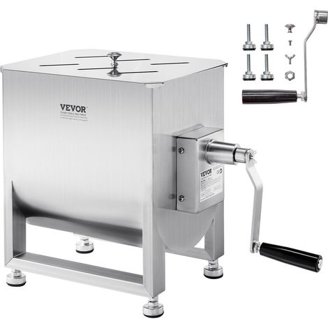 Mélangeur à viande manuel, équipement de traitement de la viande avec réservoir fixe de 30 L, machine à mélanger pour chair à saucisse en acier inox avec réducteur de vitesse, pour bœuf haché (1/5)