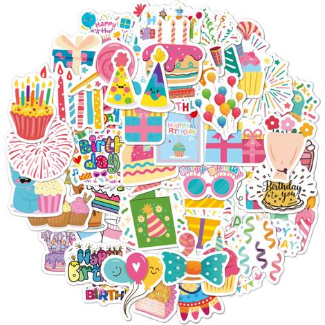 Sticker Geburtstag - 50 Pièces Autocollants Thème Anniversaire - Pour Décoration Cadeaux Cartes et Objets Plats - PVC Imperméable (1/5)