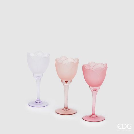EDG Enzo De Gasperi Portacandela Tulipano Satin H 19 Cm D 8,5 Cm  3 Ass. Two Tone Pink 1 Pz
