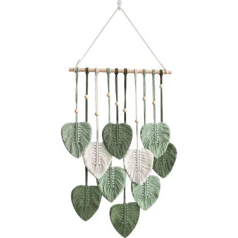 Macramé Tenture Murale Boho Déco, Macramé Tapisserie avec Feuilles Vertes Tapisserie Tenture Murale pour Chambre Chambre D'enfants Décoration Murale (Vert) (1/5)
