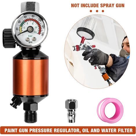 Kit de séparation eau-huile pour outils pneumatiques – Filtre à pression orange avec régulateur intégré, pistolet de peinture, régulateur de pression haute précision et bande d’étanchéité-lsw (1/2)
