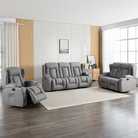 CAESAR 1+2+3 SEATER GREY TECHNOLOGY FABRIC MODERN MANUAL RECLINER SOFA SET (1/5)