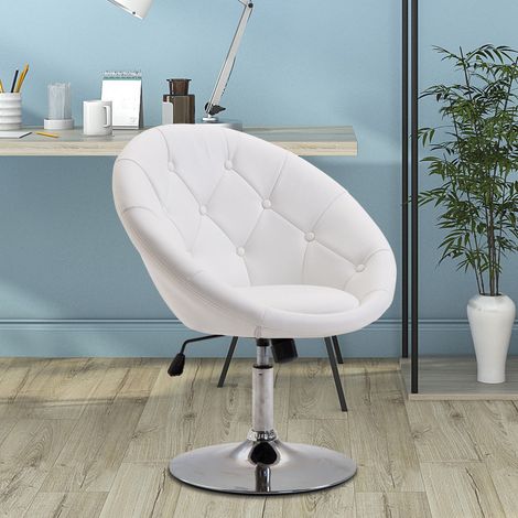 Fauteuil, fauteuil de salon, fauteuil inclinable avec piètement en acier, fauteuil de lecture en similicuir, fauteuil rembourré pour chambre à coucher, blanc (1/5)