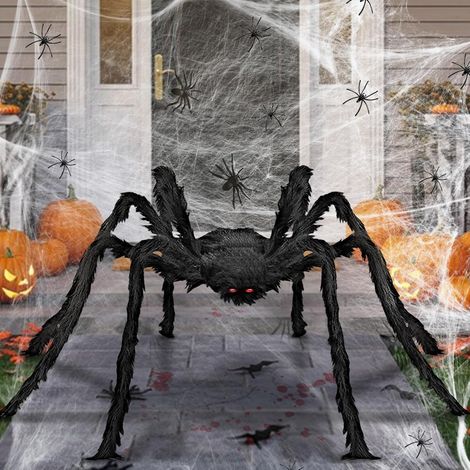 Araignée Géante Halloween 2m - Lot Décoration Extérieur avec Toile et 20 Petites Araignées - Jardin Cour Maison Hantée (1/5)