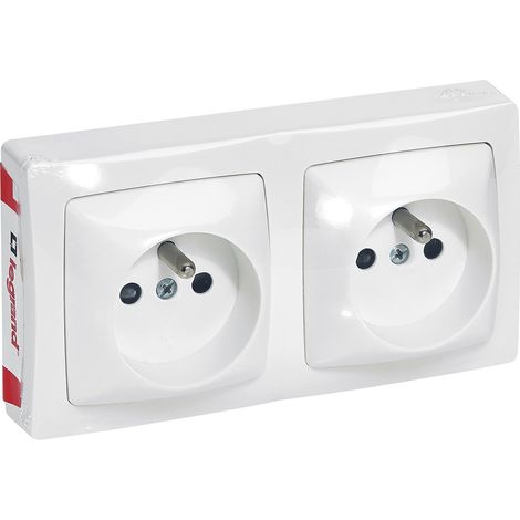 Prise double 2x2P+T – Installation horizontale ou verticale – Sécurité renforcée avec terre – Design discret Legrand ASL (1/6)