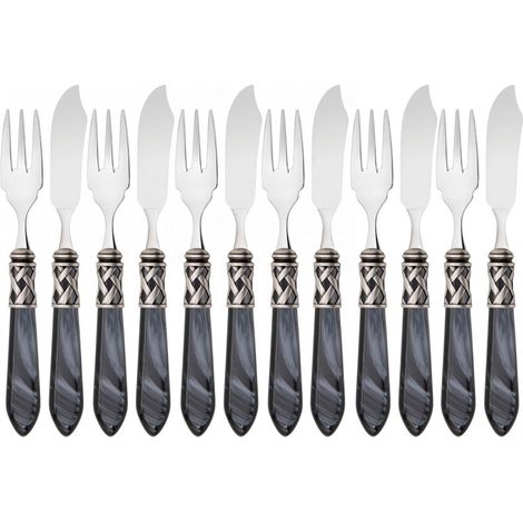 ALADDIN Ghiera Argento Anticato, Posate Set 12 pz Pesce, Casa