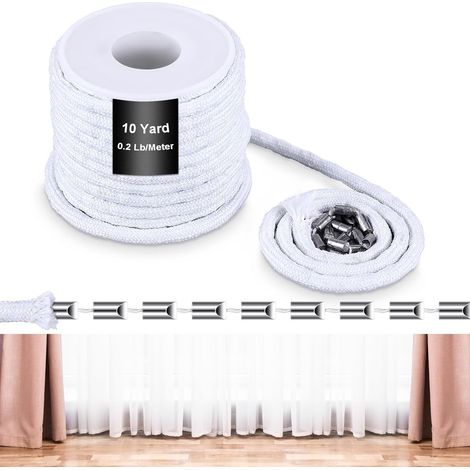 Beschwertes Gardinenband und Zugband, 10 Yards/9 Meter, für Fenster, Fliegengitter und Türgardinen. (1/5)