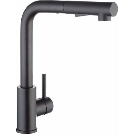 Kitchen faucet with black spray, kitchen mixer with pull-out spray, brushed 304 stainless steel kitchen mixer, 360° swivel sink mixer, 2-jet sink mixer (1/5)
