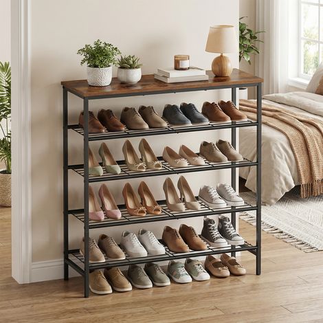 Banc à Chaussures, Rangement pour Chaussures, 5 Niveaux, pour 18 à 24 Paires, Marron et Noir (1/5)