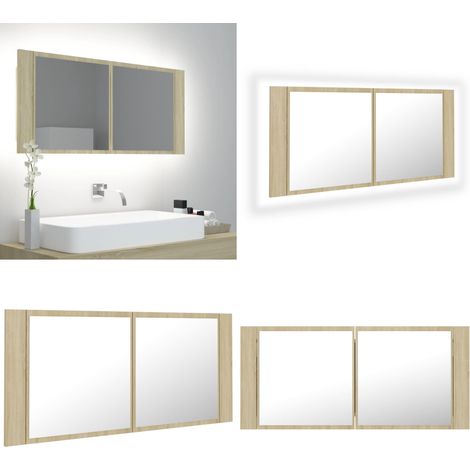 LED-Bad-Spiegelschrank Sonoma-Eiche 100x12x45 cm Acryl - Badezimmer-Schrank - Sonoma-Eiche (1/5)