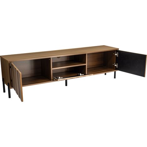 Combinaison table basse et meuble TV en bois massif à motif ondulé, ensemble de rangement à veinure naturelle du bois, meuble de rangement artistique pour le salon (1/5)