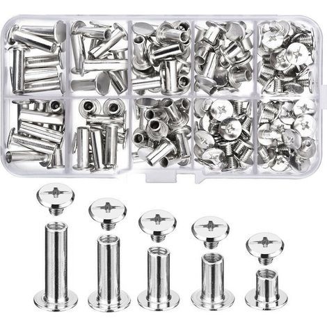5 Tailles en Métal Vis de Reliure  100 Pcs, Chicago Vis, Rivet à Visser Solide Inoxydable pour DIY, Décoration de Cuir, Réparation de Reliure, Loisirs Créatifs, etc (Argent),de DEBUNS (1/5)