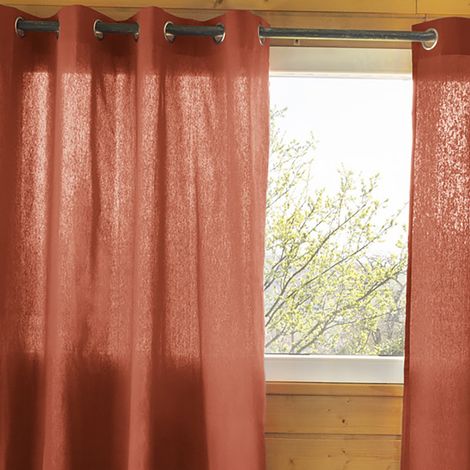 SOPHIE - Rideau 140x260cm Coton Coloris Terracotta oeillets Inox (1/2)