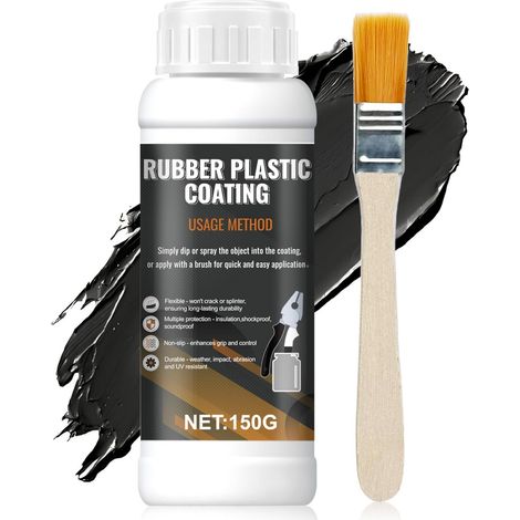 Multi Purpose Rubber Coating, Peinture Caoutchouc, 150g - Noir Revêtement Caoutchouc Étanche pour Étanchéifier, Protéger et Réparer, Toutes Surfaces (1/5)