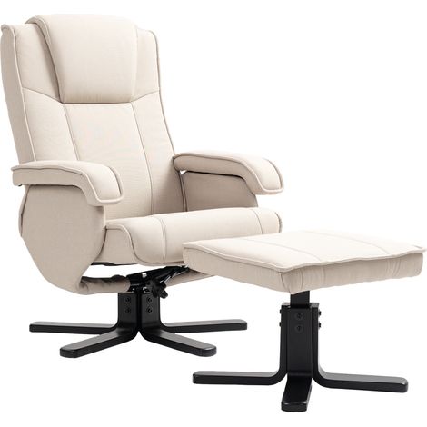 HOMCOM sillón relax reclinable con reposapiés butaca de salón giratoria tapizado en lino con base de madera butaca para dormitorio sala de estar beige (1/5)