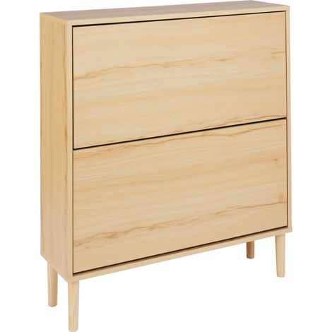 Armario zapatero 2 compartimentos tablero de partículas patas de madera de caucho madera clara Norris (1/5)