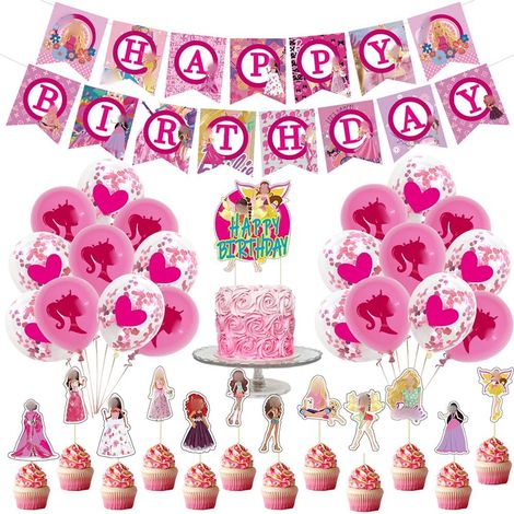34 décorations pour anniversaire de petite princesse, bannière « Joyeux anniversaire » P