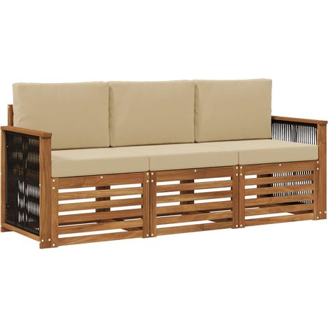 Set Divani da Giardino Divani con cuscino 3 pz Legno di Acacia Massello (1/5)