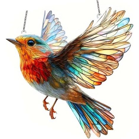 Acryl-Fenster-Wanddekoration, buntes Acryl-Kolibri-Ornament – 20 cm – ideal für die Innen- und Außendekoration