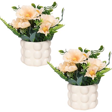 Lot de 2 Plantes Artificielles Camélia en Pot Orange Décoration Intérieure Moderne pour Bureau Salon Entrée Style Minimaliste Vert (1/5)
