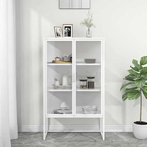 vidaXL Highboard White 80x35x135 cm Steel and Tempered Glass (1/5)
