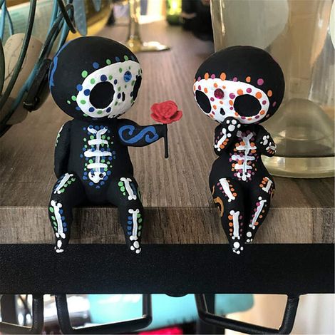 Sugar Skull Couple Statue Sugar Skull Figurine Resin Cute Statue Skull - Halloween Resin Skull Statue (1/5)