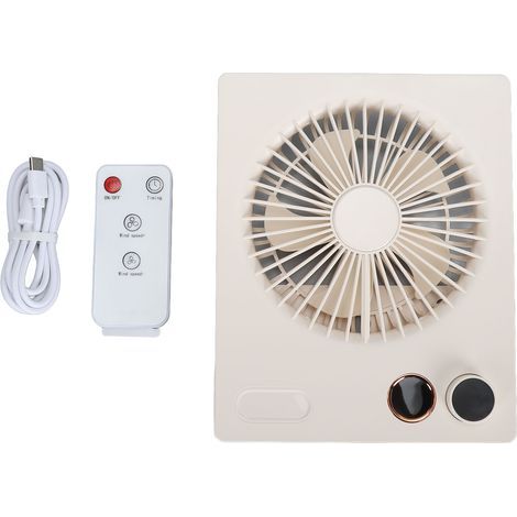 Ultra-thin, flat, battery-powered, hanging, portable, foldable table fan with speed control for travel, beige (1/5)